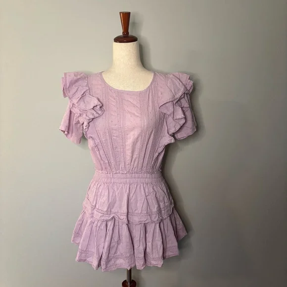 LoveShackFancy Natasha short sleeve eyelet mini dress in lavender size P - Picture 2 of 5